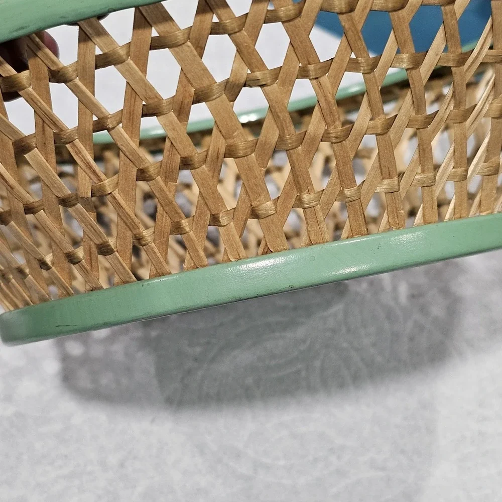Vintage Wicker Bread Basket Tin Rim Bottom Stamped Germany Rattan 9